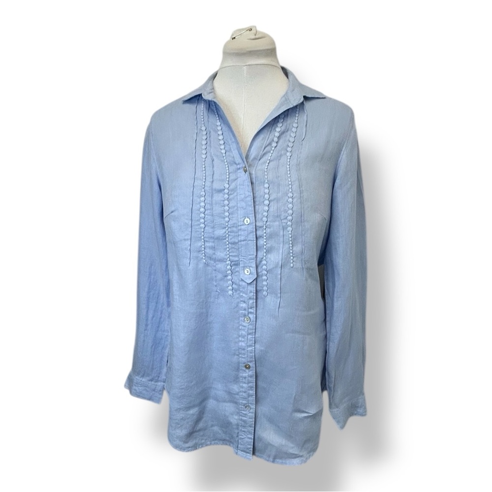 Woman's Euro Style Light Blue Linen Blouse By Malvin
